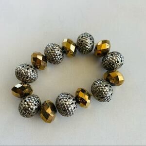 Gold Faceted Silver Filigree Bead Stretch Bracelet
